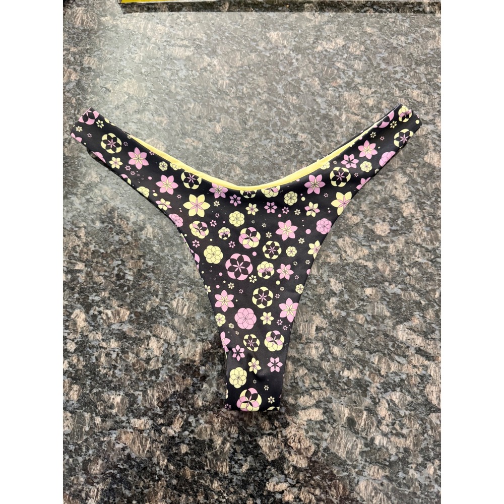 Oceanusβ Swimwear Floral Geometric Bikini Bottom Black Pink Yellow italy large